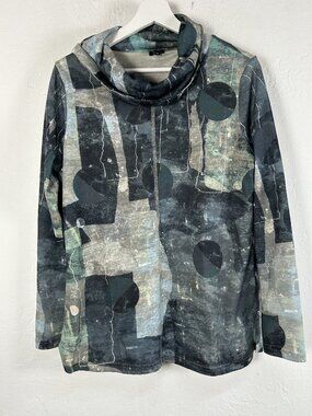 Shana Cowl Neck Abstract Print Long Sleeve Top Women's Small Blue Pullover Lined